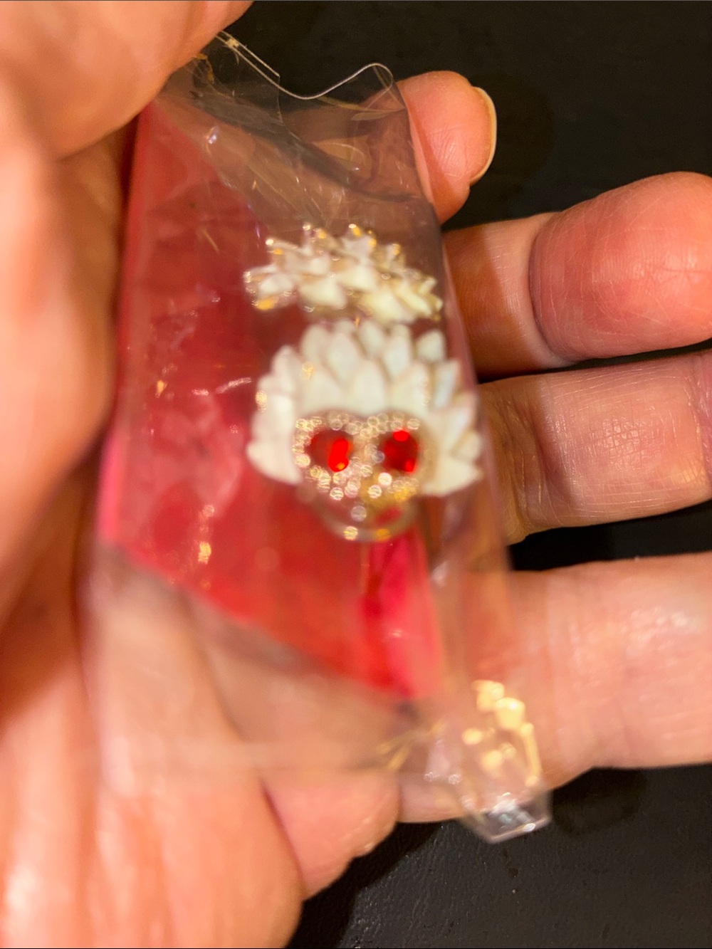 White Hedgehog Omega Earrings with Red Bright Eyes